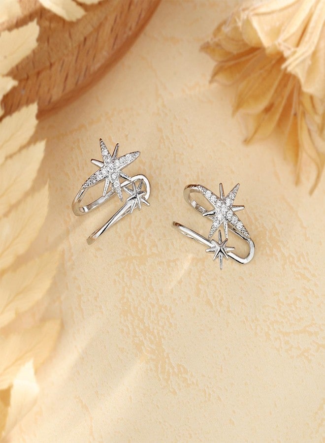 WZNBBOY 925 Sterling Silver Starburst Ear Cuff Earrings Boho Crystal Northstar Non Piercing Earrings Dainty Hexagram CZ Ear Clip Wrap Around Sparkling Star Cartilage Cuff Earrings for Women - Image 2